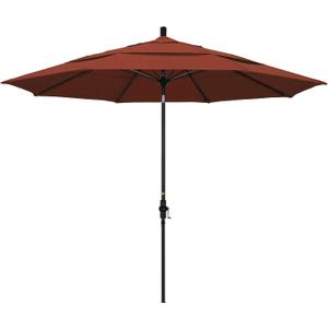 California Umbrella 11' Round Crank Lift, Collar Tilt, Aluminum Pole, Fiberglass Rib Patio Umbrella, Black Finish, Terracotta
