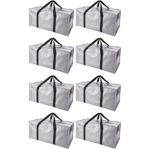 PANDA JOYS Extra Large Moving Bags with Zippers & Carrying Handles, Heavy-Duty Storage Tote for Space Saving Moving Storage, Fold Flat, Alternative to Box and Bin - 8 Pack, Silver