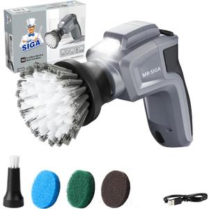 MR.SIGA Electric Spin Scrubber for Kitchen and Bathroom Cleaning, Waterproof Rechargeable Cordless Spin Scrubber with 5 Replaceable Cleaning Brushes and Pads