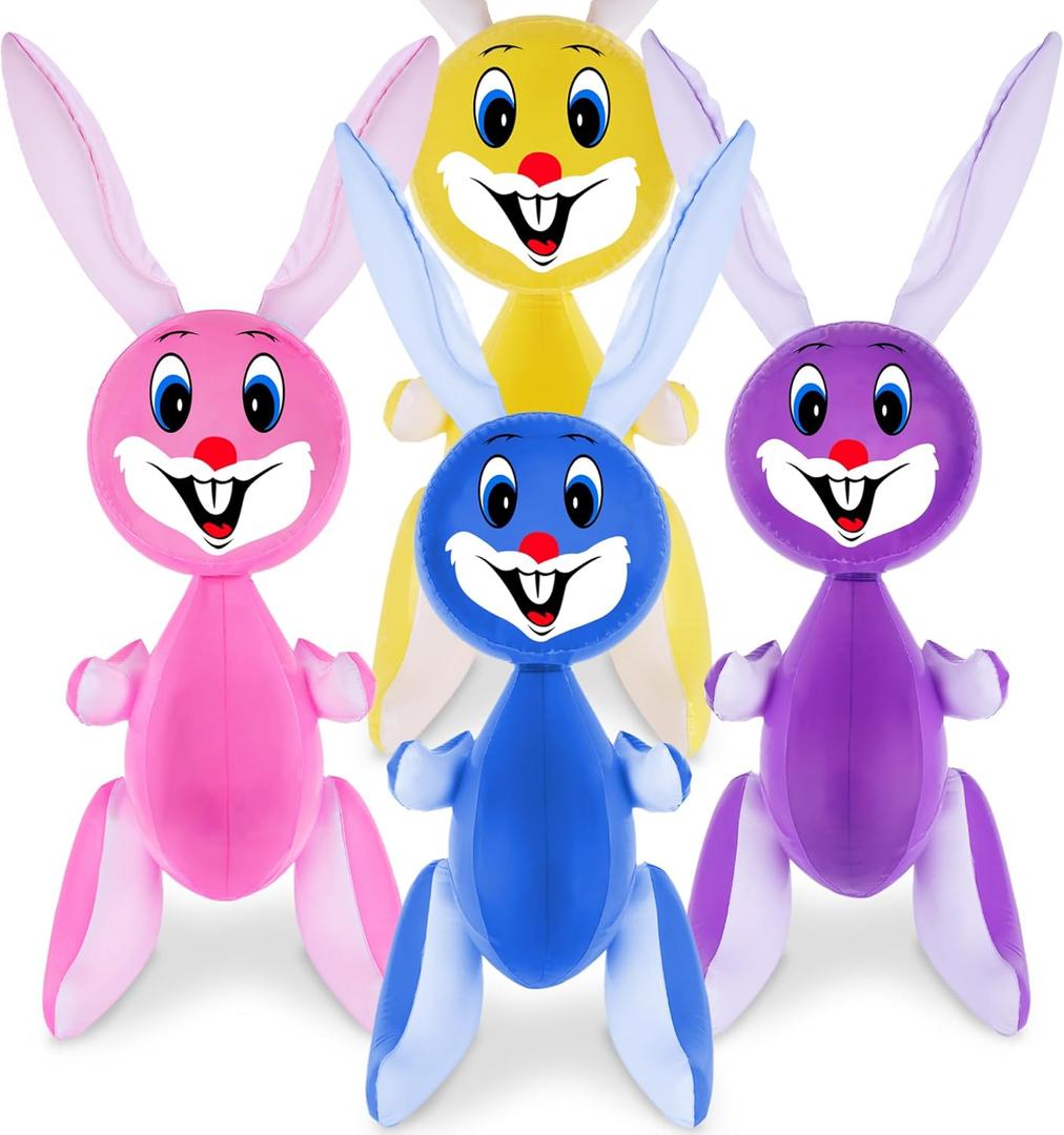 ArtCreativity Rabbit Inflates, Set of 4, 3 Ft. Easter Bunny Inflates, Indoor and Outdoor Party Decorations, Egg Hunt Supplies, Bunny Themed Birthday Party Favors, 4 Assorted Colors