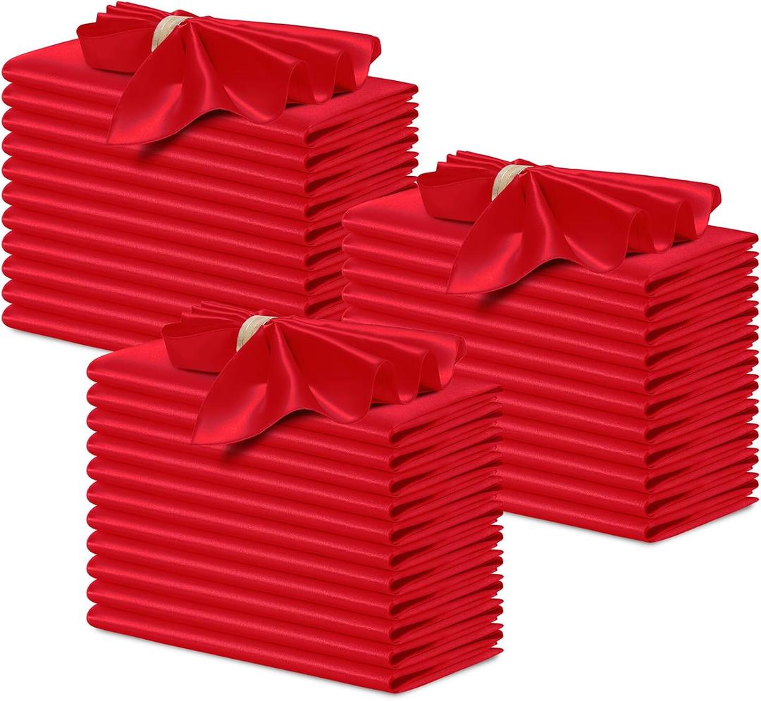 P Pothuiny 50 Pcs Silky Red Satin Napkins 17 x 17 Inches, Square Smooth Wedding Dinner Napkins Bulk Cloth Napkins Table Napkins for Banquet Party Restaurant Decor, Thanksgiving, Christmas