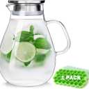 88OZ Glass pitcher with lid and Spout，High Heat Resistance Pitcher water jug for Hot/Cold Water & Iced Tea Wine Coffee Milk and Juice Beverage Carafe with Ice Tray (2.6L)