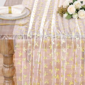 Beige Gold Cheesecloth Table Runner 10FT Sheer Chiffon Mesh Runner, 29 x 120 Inch
