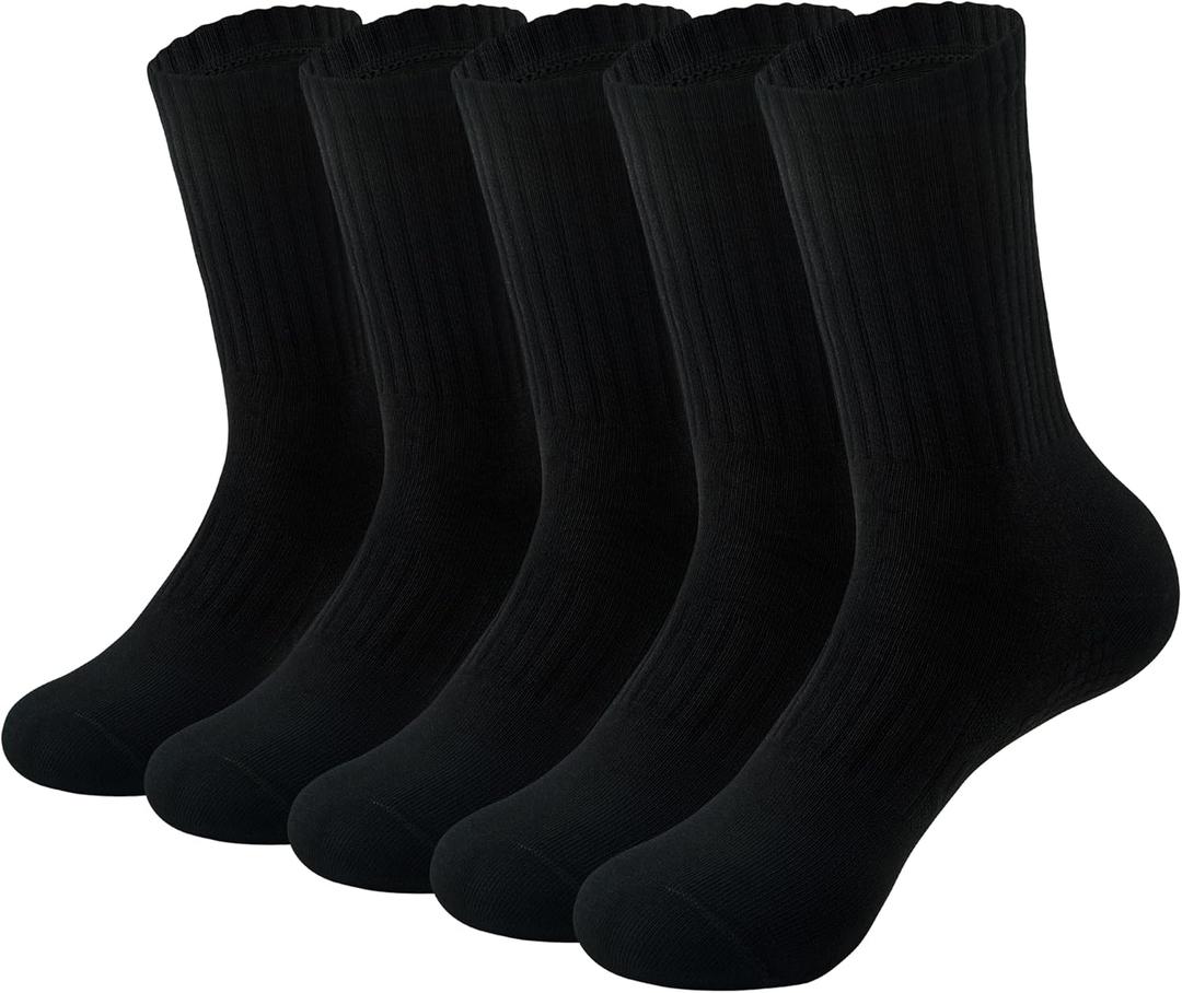 MAGIARTE Mens Athletic Compression Cotton Crew Socks Non Slip Design Multi Sports Socks for Men 5 Pairs (10-13, 5 Pairs, Color#02 Black)