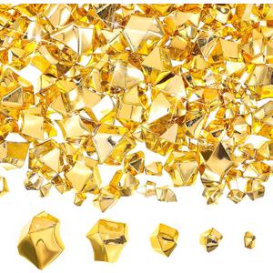Syhood 570 Pcs 5 Sizes Gold Fake Gems Plastic Gold Rocks Jewels Acrylic Gems Crystals Fake Ice Crushed Rocks Vase Fillers Table Scatters Birthday Decoration Wedding Display