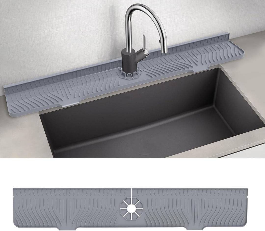 33inch Kitchen Sink Splash Guard Mat,Silicone Material Protects Faucet Handle from Dripping Water,Faucet Mat Splash Catcher,Multipurpose for kitchen sink, Sink Sponge Holder (Gray)