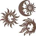 Manortang Metal Wacky Sun Wall Decor, Patio Garden Farmhouse Decor, Wrought Iron Sun Silhouette Wall Sculpture Indoor Outdoor - 9.5 Inch Sun Moon Stars Wall Art