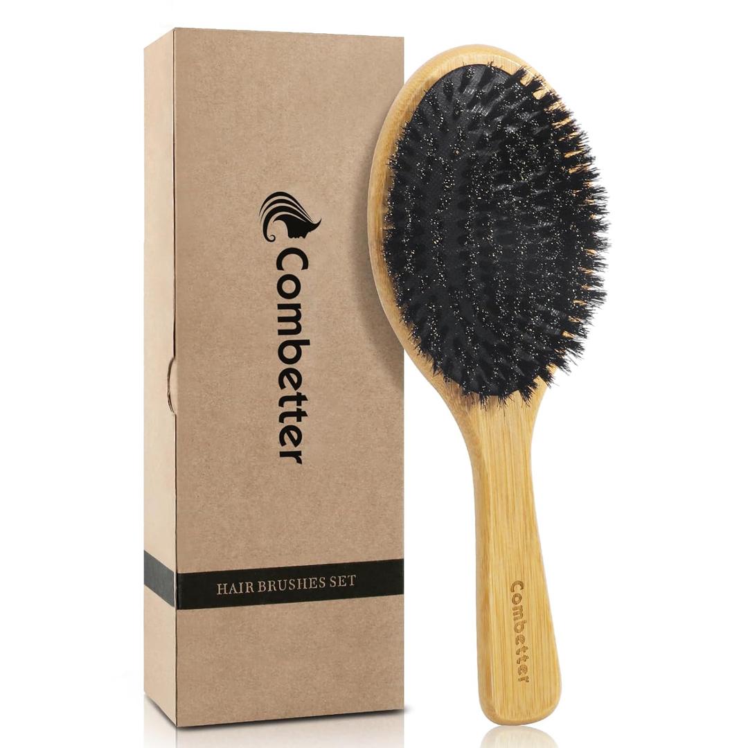 100% Boar Bristle Hair Brush, Eco-Friendly Hairbrush for Women Men & Kids, Hair Smoothing and Massaging Detangling, Enhance Shine &Health