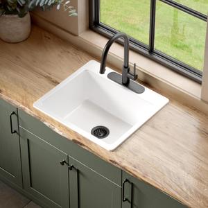 Sinkology Jackson Crisp White Fireclay 25" Single Bowl Drop-In Kitchen Sink