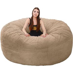 Giant Bean Bag Chair Cover(No Filler),Oversized Round Soft Fluffy PV Velvet Washable Lazy Sofa Bean Bag Bed Cover for Adults, Living Room Bedroom Furniture Outside Cover (Black, 5FT)