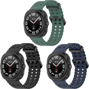 3 Pack Compatible for Samsung Galaxy Watch Ultra Band 47mm, Soft Ocean Silicone Sport Strap Replacement Accessory Watch Band for Galaxy Watch 7 Ultra Women Men