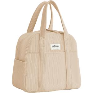 BelaIen Insulated Lunch Bag for Women, 6-Hour Cold Retention Cooler Tote with Sturdy Handle, 15-Can Spacious Capacity, Leakproof Corduroy Fabric & Aluminum Foil Lining (Coffee)