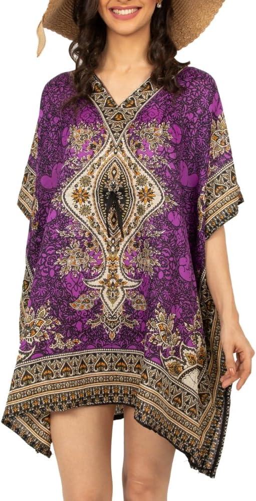Short Kaftan Beach Cover ups Dresses for Women Ladies Dashiki African Caftan Loungewear Free Size (Purple)