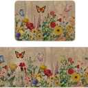 Artoid Mode Wood Flowers Butterfly Spring Kitchen Mats Set of 2, Seasonal Home Decor Leaves Low-Profile Kitchen Rugs for Floor - 24x35 and 24x59 Inch