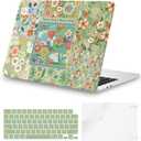 iCasso for MacBook Air 13.6 inch Case M5 2026 M4 2025 M3 M2 2024-2022 Model A3449 A3240 A3113 A2681, Flower Pattern Sturdy Protective Hard Shell Case Cover for Mac Book Air 13 inch, Green