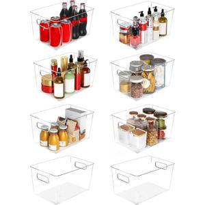 Clear Plastic Storage Bins 8 Pack - Pantry Organizers and Storage, Fridge Organizer for Kitchen, Cabinet, Freezer, Bathroom, Clost, Home Organization