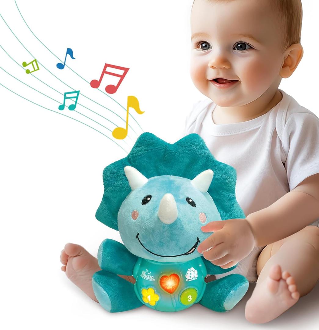 IPlay, iLearn Baby Dinosaur Musical Toys, Newborn Boys Gift, Soft Dino Plush Stuffed Animal, Infant Light Music Time, 1st Valentine's Easter Basket Stuffer 0 1 2 3 6 9 12 18 Month 1-3 Yrs Toddler Girl
