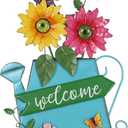 YEAHOME Garden Decor for Outside, 24.4 Decorative Garden Stakes Metal Watering Can with 4 Flowers for Spring Decor, Welcome Yard Signs for Outdoor Lawn Backyard Patio Porch Pathway Decorations