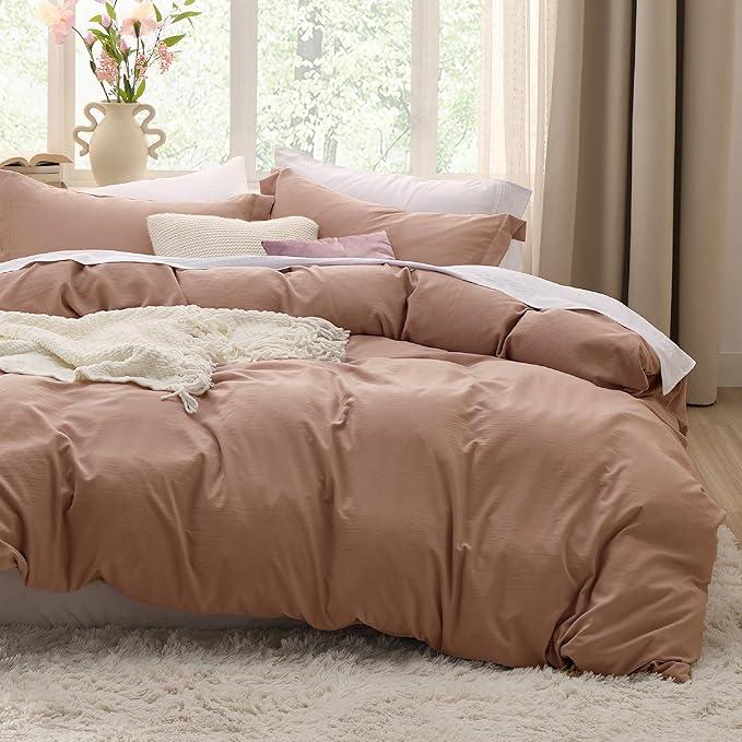 Bedsure Color: 02 - Mocha Mousse Duvet Cover Queen Size - 3 Pieces Prewashed Cotton-Like Polyester Extra Soft Bedding Set, Includes 1 Duvet Cover 90x90 Inches with Zipper Closure & 2 Pillow Shams, No Comforter