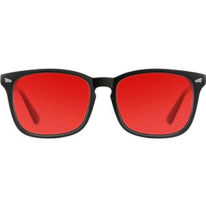 TIJN Sleep Glasses with Blue Green Light Blocking, Red Light Lens for Computer Gaming, Screen Fatigue & UV Protection (Black)