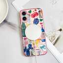 Compatible with iPhone 16 Plus Case Cute Aesthetic for Women Girls, Classic Retro Western Grapes Fruit Drinks Fish Bow Collage Phone Case, Shockproof Protective Cover