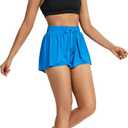 Flowy Running Shorts for Women Workout Athletic Gym Yoga Butterfly Skirt with Pockets Spandex Cute Clothes Summer (Blue, L)