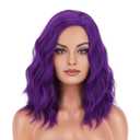 BERON Mix Purple Wig Short Curly Wig Purple Bob Wigs Women Beach Wave Wigs for Cosplay Costume Party Hairnet Included