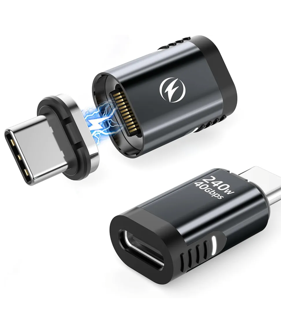 HanCenDa 240W USB C Magnetic Adapter 2Pack, 24Pins USB C 180 Degree Adapter with 40Gbps 8K 60Hz Video for Thundebolt 4 MacBook Pro/Air, Tablet, Laptop, iPhone 17/16/15