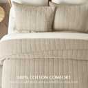 100% Cotton Box Stitch Quilt Set, Queen Size, Pebble Khaki, Full/Queen