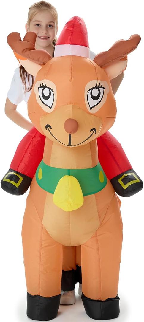 Christmas Inflatable Costume for Kids Blow up Funny Riding on Costume for Children Boy Girl Party Cosplay Outfit, Reindeer