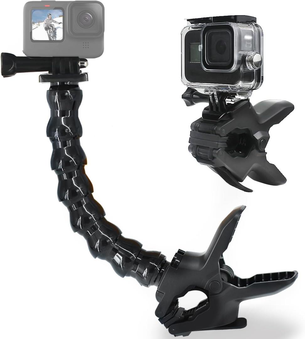 FiTSTILL Jaws Flex Clamp Mount with Adjustable Gooseneck 8-Section Compatible with Go Pro Hero 13,12,11,10,9,8,7,6,5,4,Session,3+, 3,2,1,Max,Fusion,DJI Osmo Action 5 Pro 4 3 2 Cameras