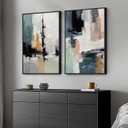 Large Framed Colorful Abstract Wall Art, Set of 2 Modern Canvas Prints Paintings Artwork for Walls, Bright Blue Green Multicolor Pictures for Living Room Hallway Dining Bedroom Wall Decor 20x30 In