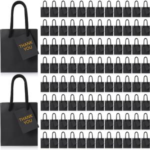 Sherr 100 Pcs Mini Gift Bags Bulk, 4 x 2.75 x 4.5 in Paper Bag with Tag, Extra Small Paper Gift Boxes with Handles for Birthday, Valentines Party Favor, Wedding, Small Business, Spring (Black)