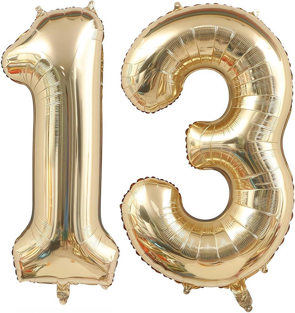 Champagne Gold 13 Balloon Number,40 Inch Light Gold 13 Balloons Big Foil Mylar Helium Number 13 Balloon for Birthday Party Anniversary Decorations