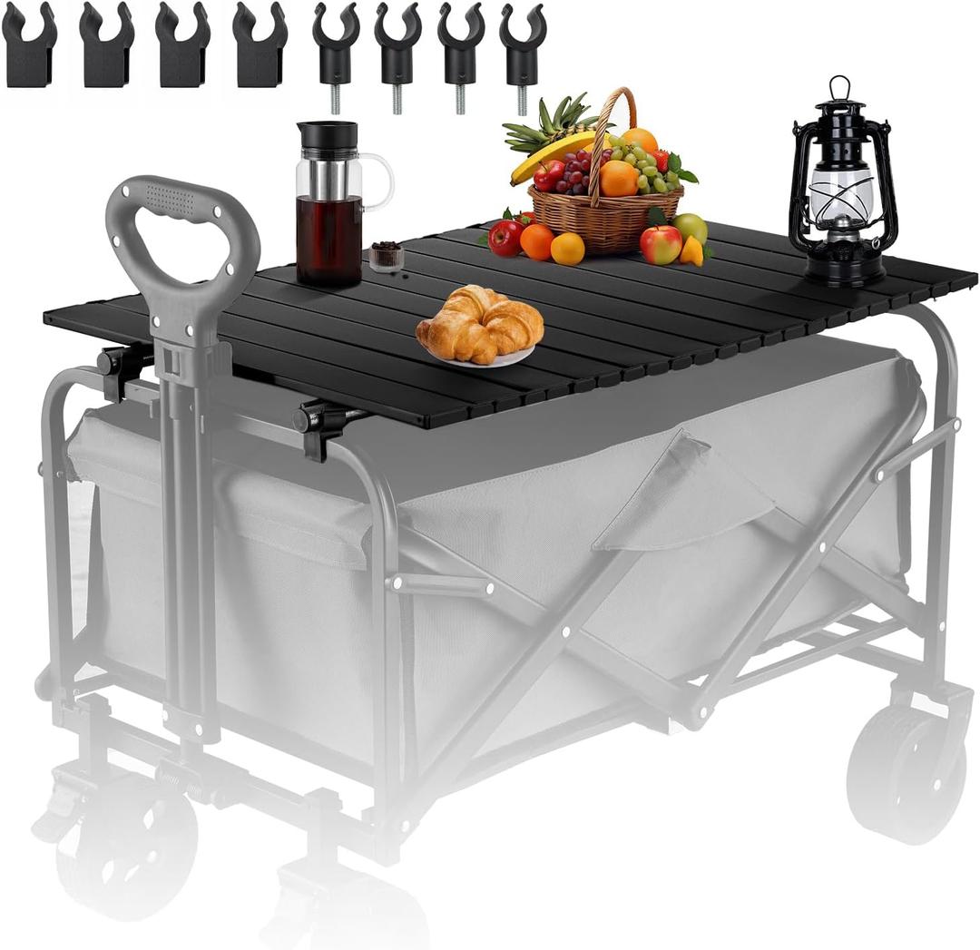 Metal Tabletop Board for Wagons Cart, Foldable Table 47"24" | Heavy Duty for Wagon, Alloy Board with Load Capacity 68LBS, Camping Essential and Gear for Outdoor Party (Black)