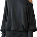 SOLY HUX Women's Long Sleeve Off The Shoulder Dress Y2k Mini Dress Streetwear Music Festival Outfits (Black, XS)