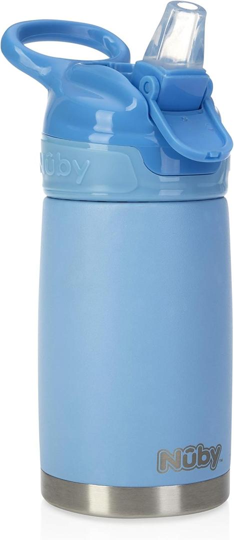 Nuby Thirsty Kids No Spill Flip-It Reflex Stainless Steel Travel Cup or Water Bottle - 10 Oz - 18+ Months - Blue - Back to School Essentials