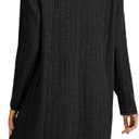 LYANER Women's Collar V Neck Long Sleeve Ribbed Knit Button Down Sleep Nightgown with Pockets (Black)
