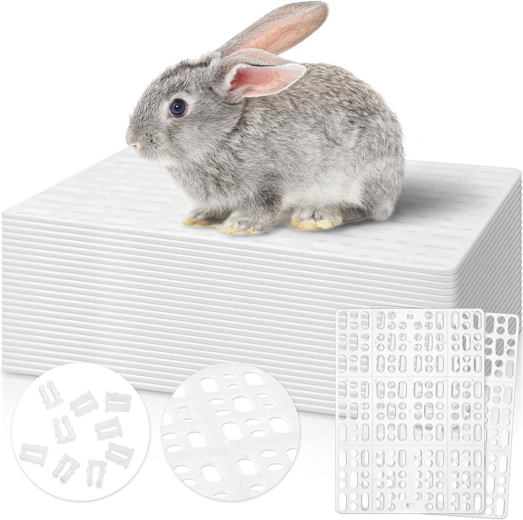 BBTO 24 Pieces Plastic Rabbit Cage Mat Durable Rabbit Feet Pad Small Animal Feet Pad Cage Resting Mat with a Convenient Connectors, Bunny Pads for Easy Cleaning for Bunny Rat Guinea Cats(White)