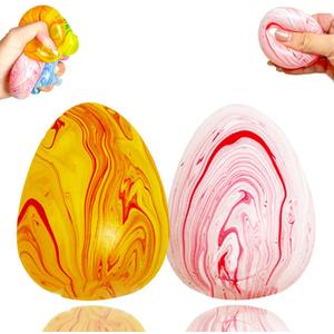 Stress Egg Squishy Toys, Easter Egg Squishy Fidget Toys, Slow Rising Colorful Marbled Stress Balls, Stress Relief Sensory Toys Anxiety Relief for ADD/ADHD Kids Adults (Orange, Pink)