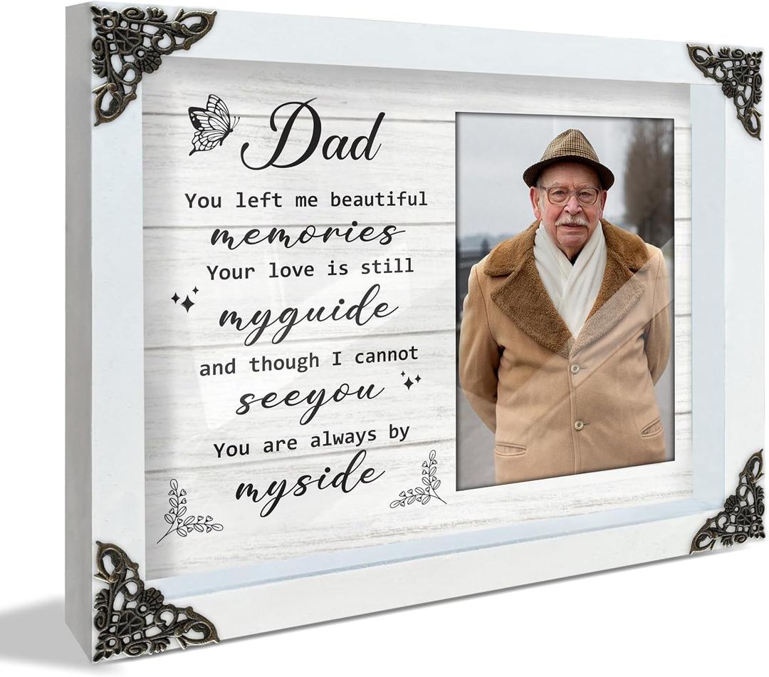 4x6 Covered Portrait Picture Frames Dad Memorial Gifts Sympathy Gift Bereavement for Loss of Stepfather, Farther in law, Dad You Left Me Beautiful Photo Plaque In Memory Of Loved One HF267-WHD