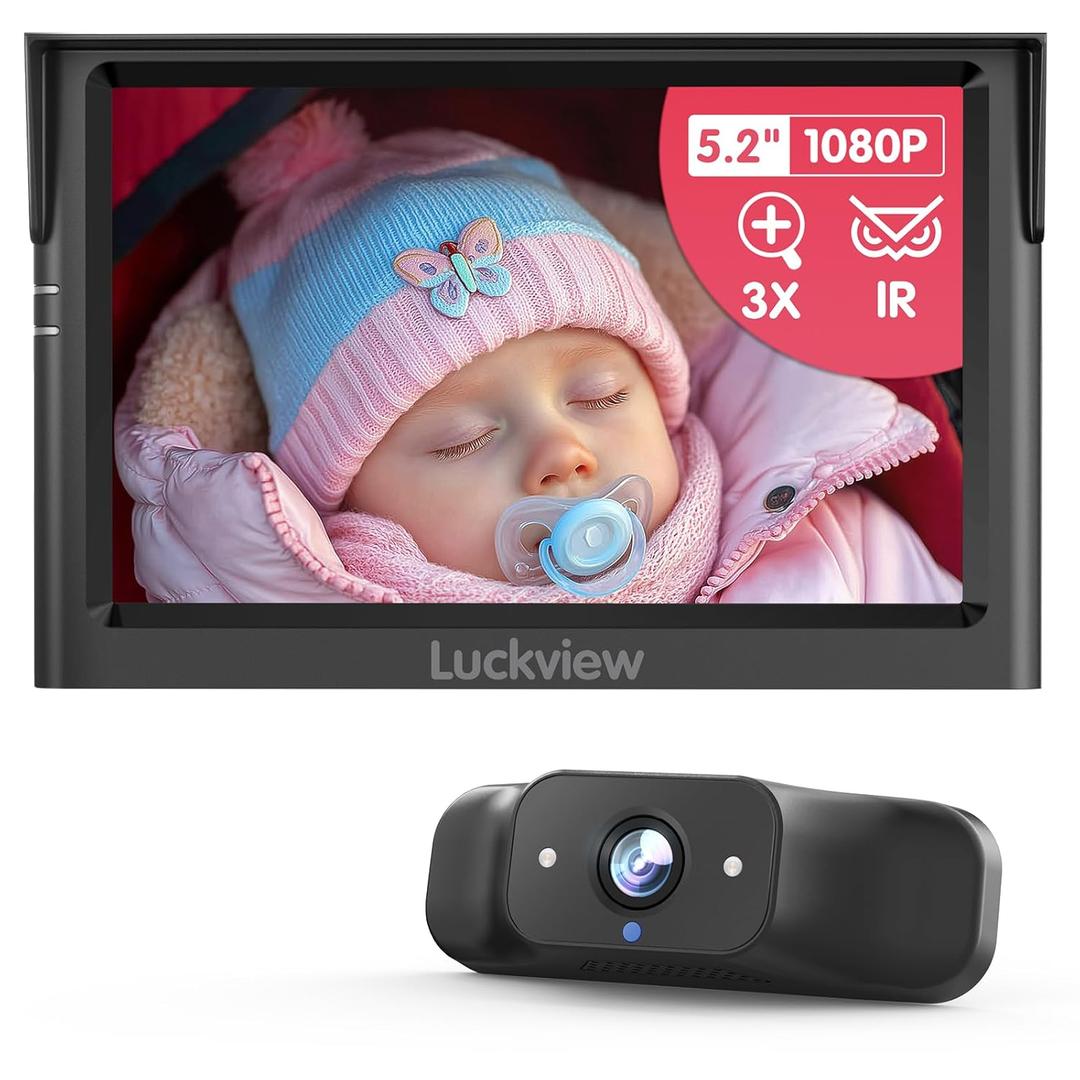 BM1 Baby Car Camera for Back Seat & Pet Monitoring, 5'' 1080P Monitor with IR Night Vision, 3X Zoom, Crystal Clear View, Easy 5-Min Wired Installation for Peace of Mind