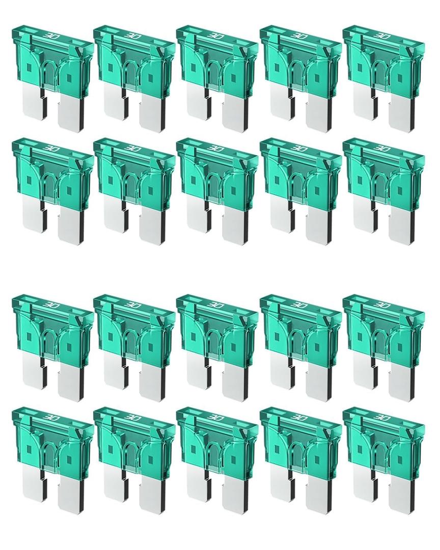 Riseuvo 20pcs 30A Standard Car Fuses - 30 AMP Automotive Fuses(ATO/APR/ATS), 32V (12/24V) Blade Fuse for RV/Truck/SUV