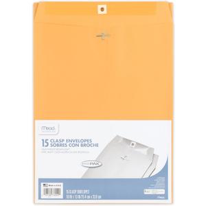 Mead Envelopes, 10" x 13", Clasp Closure, Brown Kraft All-Purpose 24-lb Paper Mailing Envelopes, 15 Count (76022)