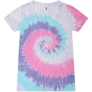 Colortone Slim Fit Short Sleeve V-Neck Tie Dye T-Shirts for Women - Womens Tie Dye Tops for Summer, Size: Medium