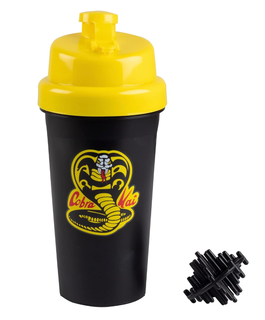 Karate Kid Cobra Kai 25oz Shaker Bottle w/ Blender Mixer Ball - Drink Measurements, Fliptop, Leakproof Screw Lid- Blend Protein Powder, Sports Drinks, Shakes, Smoothies - Officially Licensed