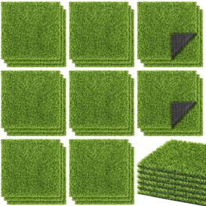 TURSTIN 30 Pieces Artificial Grass Mat 12 x 12 Inch Fake Grass Square Mat Synthetic Turf Patch Tiles with Drainage Holes Realistic Grass Rug for DIY Crafts Patio Indoor Outdoor Decor, Grass Green