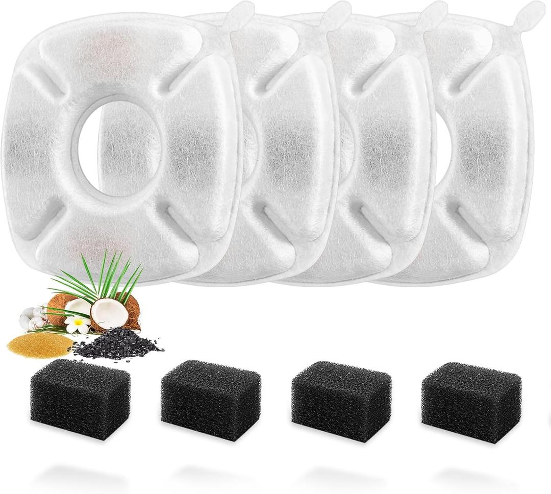 8 Pcs Cat Fountain Replacement Filters 4 Pack Cat Water Fountain Replacement Filters with 4 Pack Pre-Filter Sponges, Pet Fountain Filter Fit for 95oz/2.8L Automatic Pet Fountain Cat Water Fountain