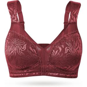 Wingslove Women's Full Coverage Non Padded Comfort Minimizer Wire-Free Bra Plus Size (42C, Wine Red)