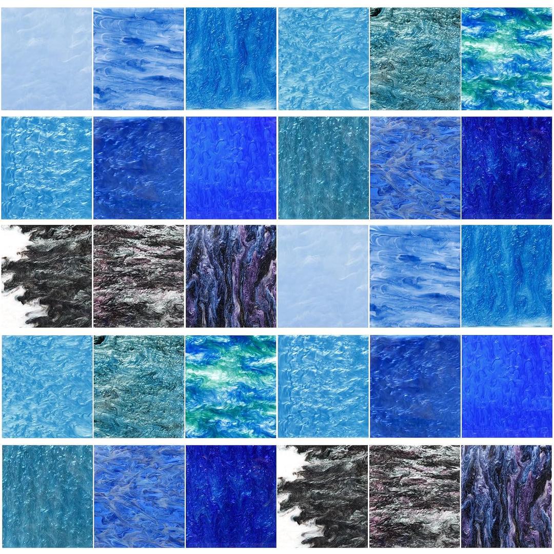 Suzile 30 Pcs Blue Pearlescent Ripple Cast Acrylic Sheets 1/8" for Laser Cutting, 3mm, 6"x6" Glitter Sparkly Swirl Acrylic Panels Blue Series (15 Colors) for Art Design Engraving Sign DIY Craft Decor
